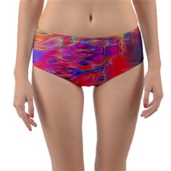 Purple Red Abstract Pool Reversible Mid-waist Bikini Bottoms