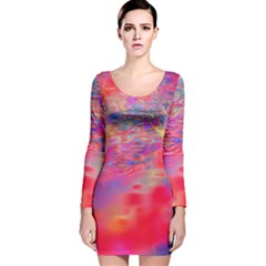 Purple Red Abstract Pool Long Sleeve Velvet Bodycon Dress