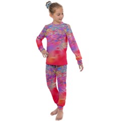 Purple Red Abstract Pool Kids  Long Sleeve Set  by bloomingvinedesign