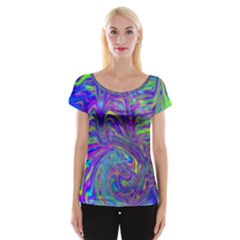 Abstractwithblue Cap Sleeve Top