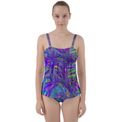 Abstractwithblue Twist Front Tankini Set