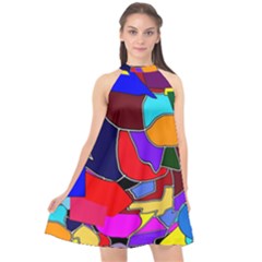 Crazycolorabstract Halter Neckline Chiffon Dress 