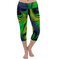 Green Blue Yellow Swirl Capri Yoga Leggings