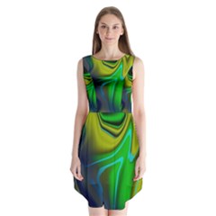 Green Blue Yellow Swirl Sleeveless Chiffon Dress  