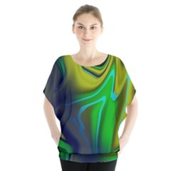 Green Blue Yellow Swirl Batwing Chiffon Blouse