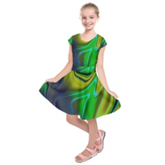 Green Blue Yellow Swirl Kids  Short Sleeve Dress by bloomingvinedesign