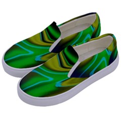 Green Blue Yellow Swirl Kids  Canvas Slip Ons by bloomingvinedesign