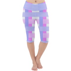Gingham Checkered Texture Pattern Lightweight Velour Cropped Yoga Leggings by Pakrebo