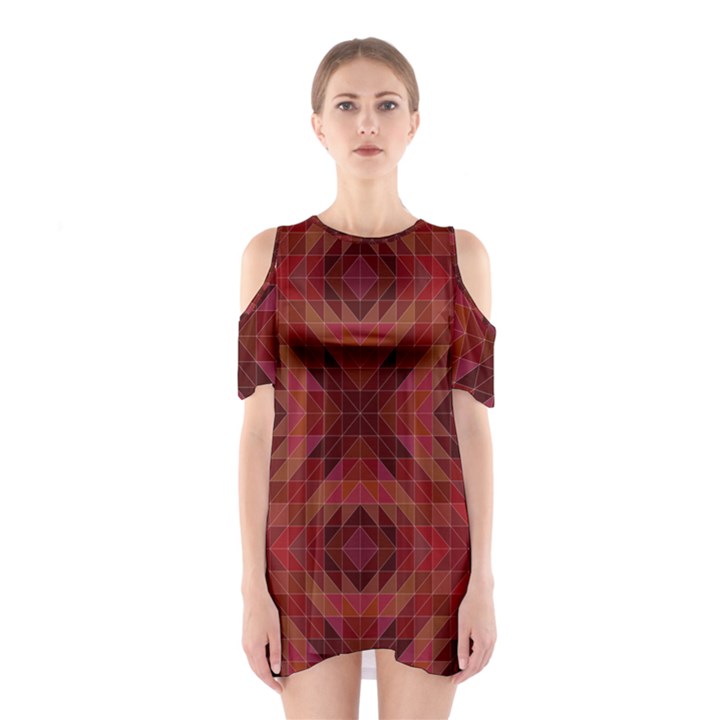 Maroon Triangle Pattern Seamless Shoulder Cutout One Piece Dress