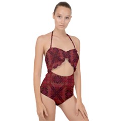 Maroon Triangle Pattern Seamless Scallop Top Cut Out Swimsuit by Pakrebo