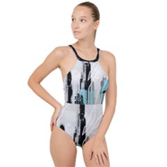 The City Of The Future Collage High Neck One Piece Swimsuit