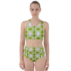 Seamless Wallpaper Background Green White Racer Back Bikini Set by Pakrebo