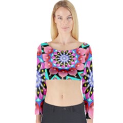 Mandala Symmetry Meditation Long Sleeve Crop Top by Pakrebo