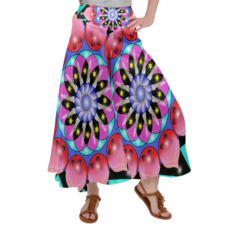 Mandala Symmetry Meditation Satin Palazzo Pants