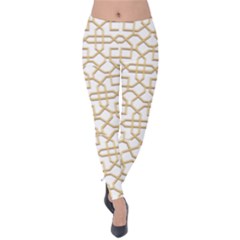 Graphic Mughal Pattern Jali Jaali Velvet Leggings by Pakrebo