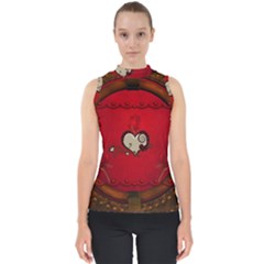 Beautiful Elegant Hearts With Roses Mock Neck Shell Top by FantasyWorld7