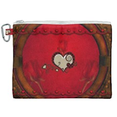 Beautiful Elegant Hearts With Roses Canvas Cosmetic Bag (xxl) by FantasyWorld7