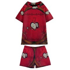 Beautiful Elegant Hearts With Roses Kids  Swim Tee And Shorts Set by FantasyWorld7