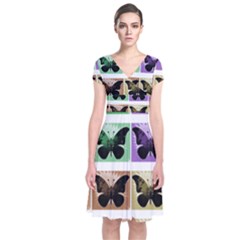 Seamless Wallpaper Butterfly Short Sleeve Front Wrap Dress by Pakrebo