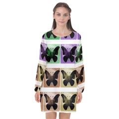 Seamless Wallpaper Butterfly Long Sleeve Chiffon Shift Dress  by Pakrebo