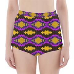 Seamless Wallpaper Digital Pattern Yellow Brown Purple High-waisted Bikini Bottoms by Pakrebo