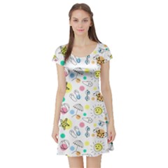 Summer Pattern Design Colorful Short Sleeve Skater Dress