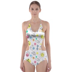 Summer Pattern Design Colorful Cut-out One Piece Swimsuit by Pakrebo