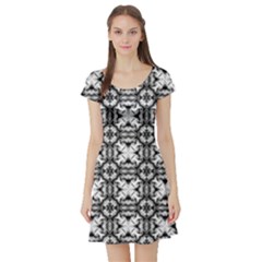 Seamless Wallpaper Pattern Ornamen Black White Short Sleeve Skater Dress