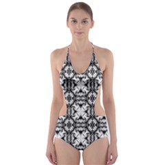 Seamless Wallpaper Pattern Ornamen Black White Cut-out One Piece Swimsuit by Pakrebo