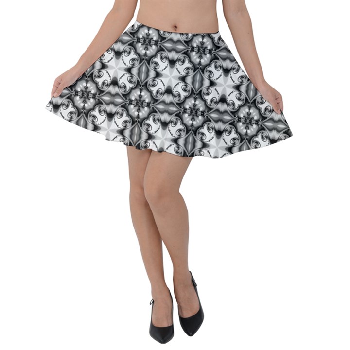 Seamless Wallpaper Pattern Ornamen Black White Velvet Skater Skirt