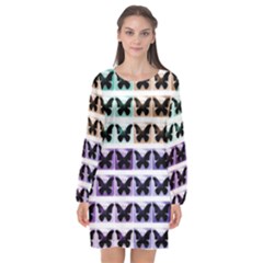 Seamless Wallpaper Butterfly Pattern Long Sleeve Chiffon Shift Dress  by Pakrebo