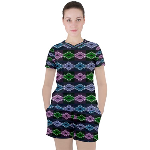 Seamless Wallpaper Geometric Women s Tee And Shorts Set by Pakrebo