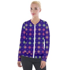 Flowers Pattern Ornament Symmetry Velour Zip Up Jacket by Pakrebo