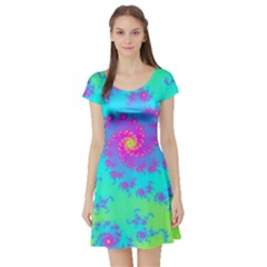Spiral Fractal Abstract Pattern Short Sleeve Skater Dress