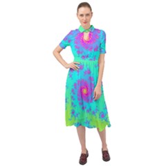 Spiral Fractal Abstract Pattern Keyhole Neckline Chiffon Dress by Pakrebo