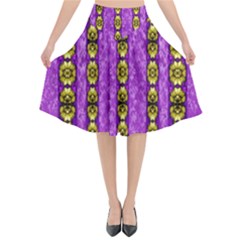 Love For The Fantasy Flowers With Happy Golden Joy Flared Midi Skirt by pepitasart