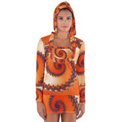 Fractal Rendering Spiral Twist Orange Long Sleeve Hooded T-shirt by Pakrebo