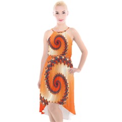 Fractal Rendering Spiral Twist Orange High-low Halter Chiffon Dress  by Pakrebo