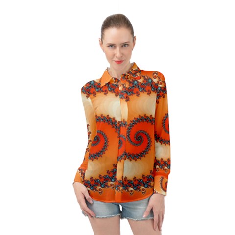 Fractal Rendering Spiral Twist Orange Long Sleeve Chiffon Shirt by Pakrebo