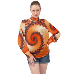 Fractal Rendering Spiral Twist Orange High Neck Long Sleeve Chiffon Top by Pakrebo