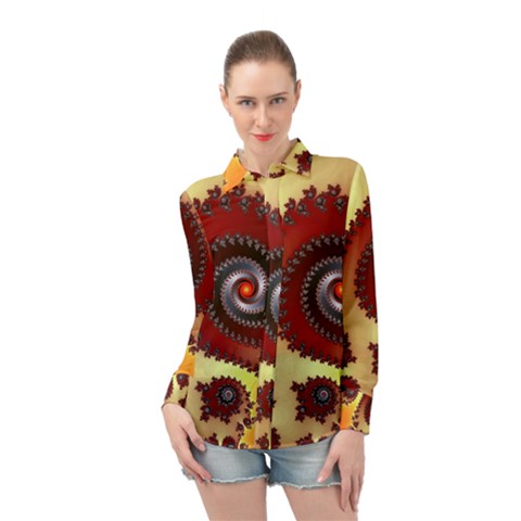 Fractal Rendering Spiral Twist Long Sleeve Chiffon Shirt by Pakrebo