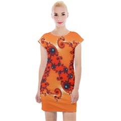 Fractal Rendering Spiral Curve Orange Cap Sleeve Bodycon Dress by Pakrebo