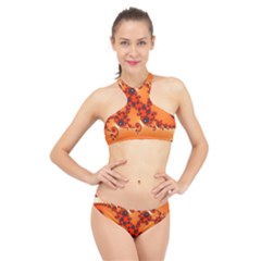 Fractal Rendering Spiral Curve Orange High Neck Bikini Set by Pakrebo