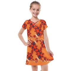 Fractal Rendering Spiral Curve Orange Kids  Cross Web Dress by Pakrebo