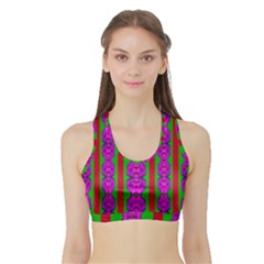 Love For The Fantasy Flowers With Happy Purple And Golden Joy Sports Bra With Border by pepitasart