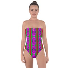 Love For The Fantasy Flowers With Happy Purple And Golden Joy Tie Back One Piece Swimsuit by pepitasart