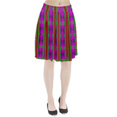 Love For The Fantasy Flowers With Happy Purple And Golden Joy Pleated Skirt by pepitasart