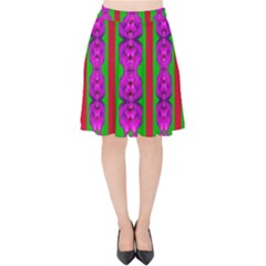 Love For The Fantasy Flowers With Happy Purple And Golden Joy Velvet High Waist Skirt by pepitasart
