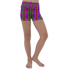 Love For The Fantasy Flowers With Happy Purple And Golden Joy Kids  Lightweight Velour Yoga Shorts by pepitasart