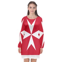 Civil Ensign Of Malta Long Sleeve Chiffon Shift Dress  by abbeyz71